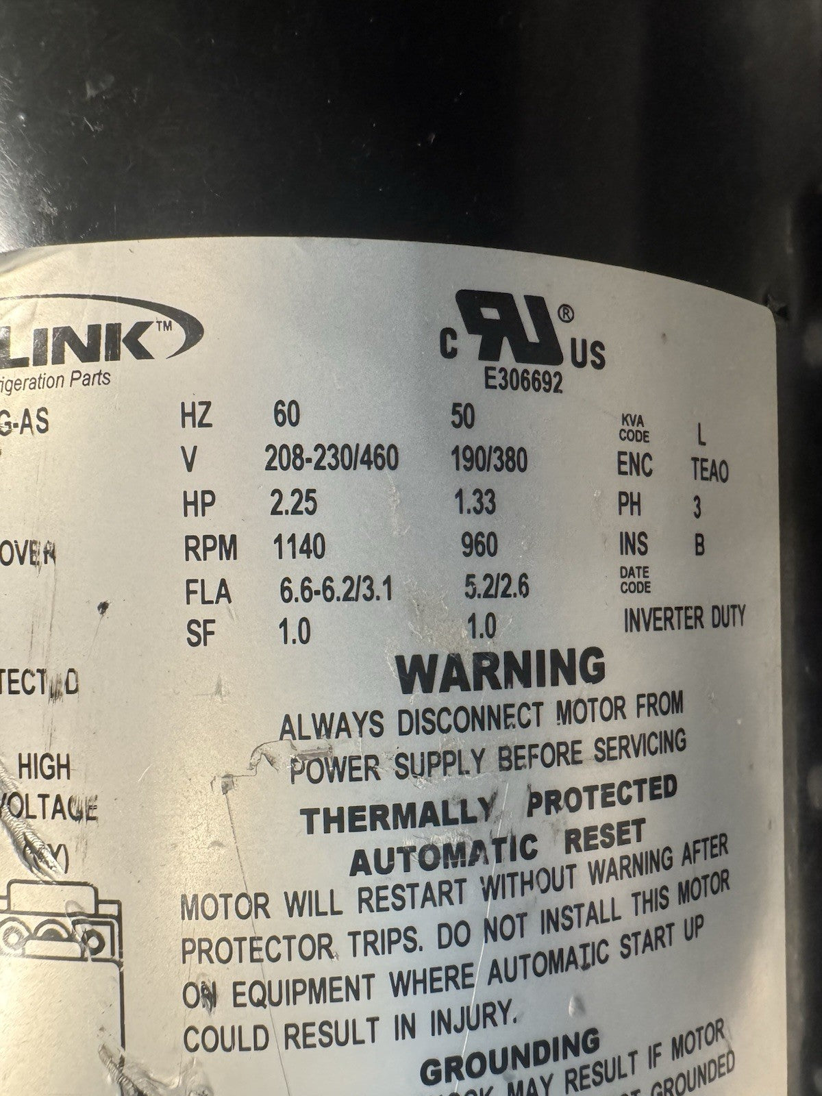 Heatcraft 25391101S Interlink Motor 2.25/1.33HP 1140/960 RPM 208-230/460V NEW!