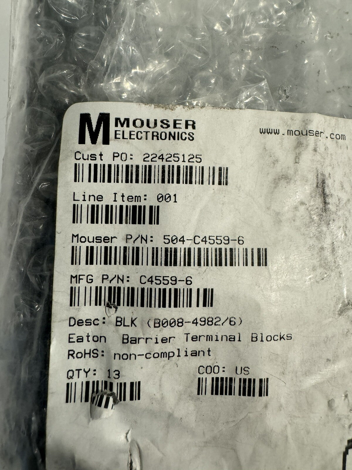 504-C4559-6 Eaton Bussman Barrier Terminal Block NEW! FREE SHIPPING!