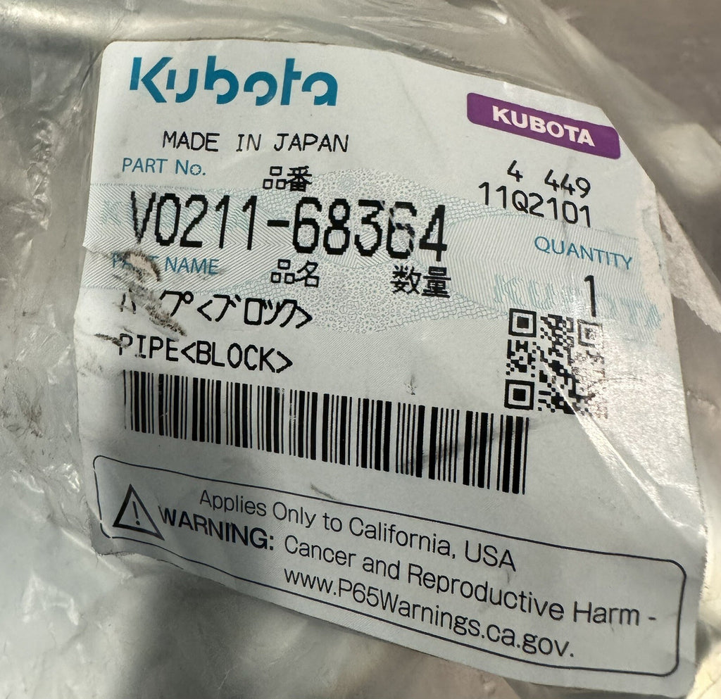 Kubota V0211-68364 Pipe Block Genuine NEW! FREE SHIPPING!