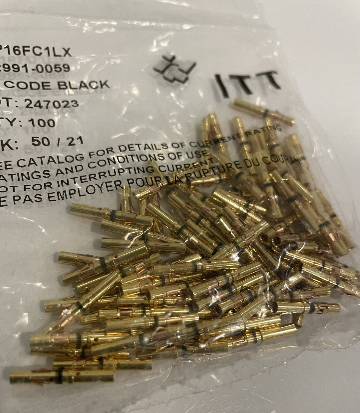 ITT Cannon 192991-0059 Contact 16 AWG Gold Plated 100PACK Trident Series Socket