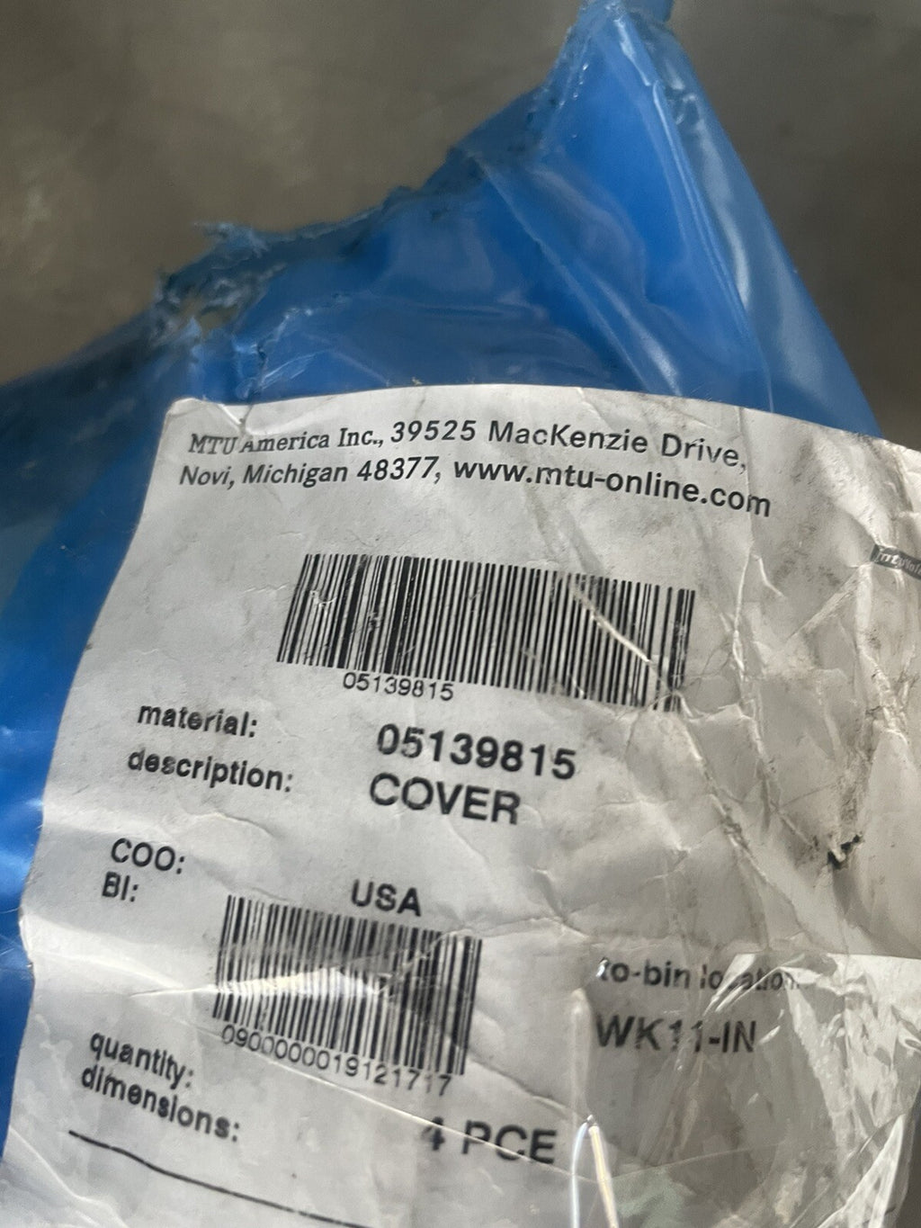 MTU 05139815 Cover Assembly NEW! FREE SHIPPING!