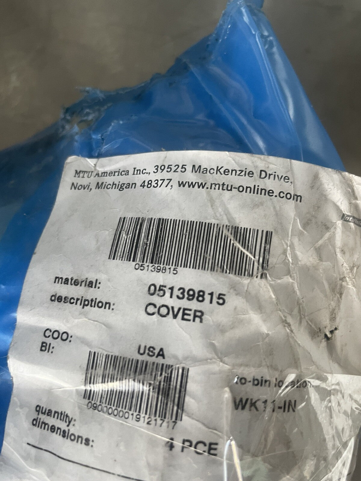 MTU 05139815 Cover Assembly NEW! FREE SHIPPING!