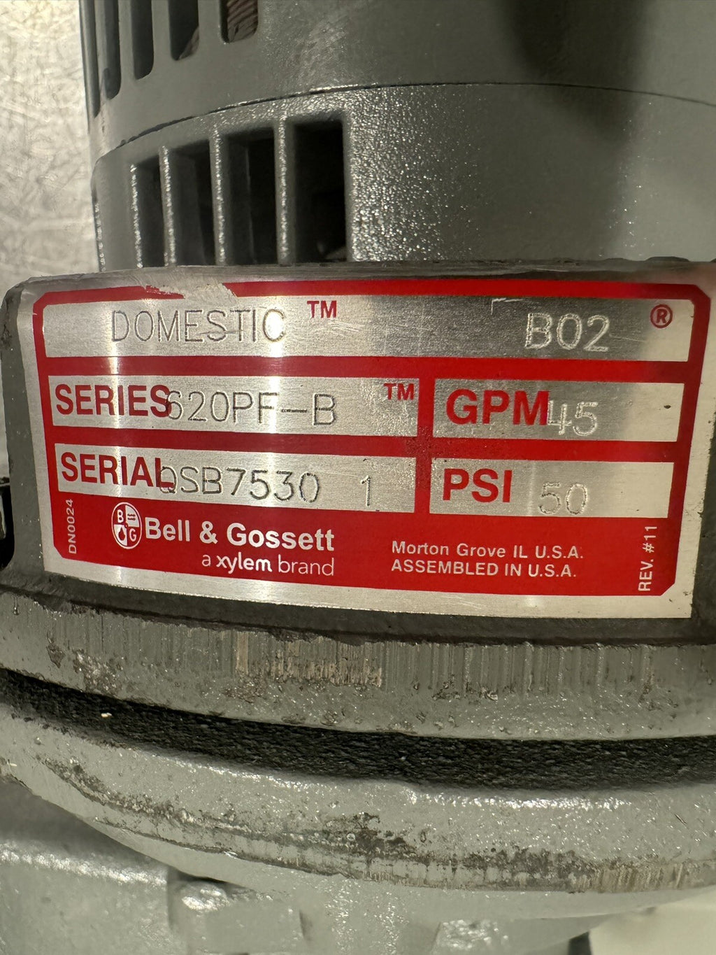 Bell & Gossett 620PF-B Domestic Pump 45 GPM 50 PSI PUMP ONLY MOTOR DAMAGED! NEW!