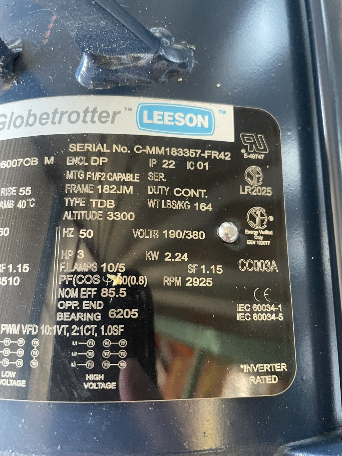 Marathon Electric GT0412A Motor 5HP 3PH 230/460V VVN182TTDBD6007CB NEW!