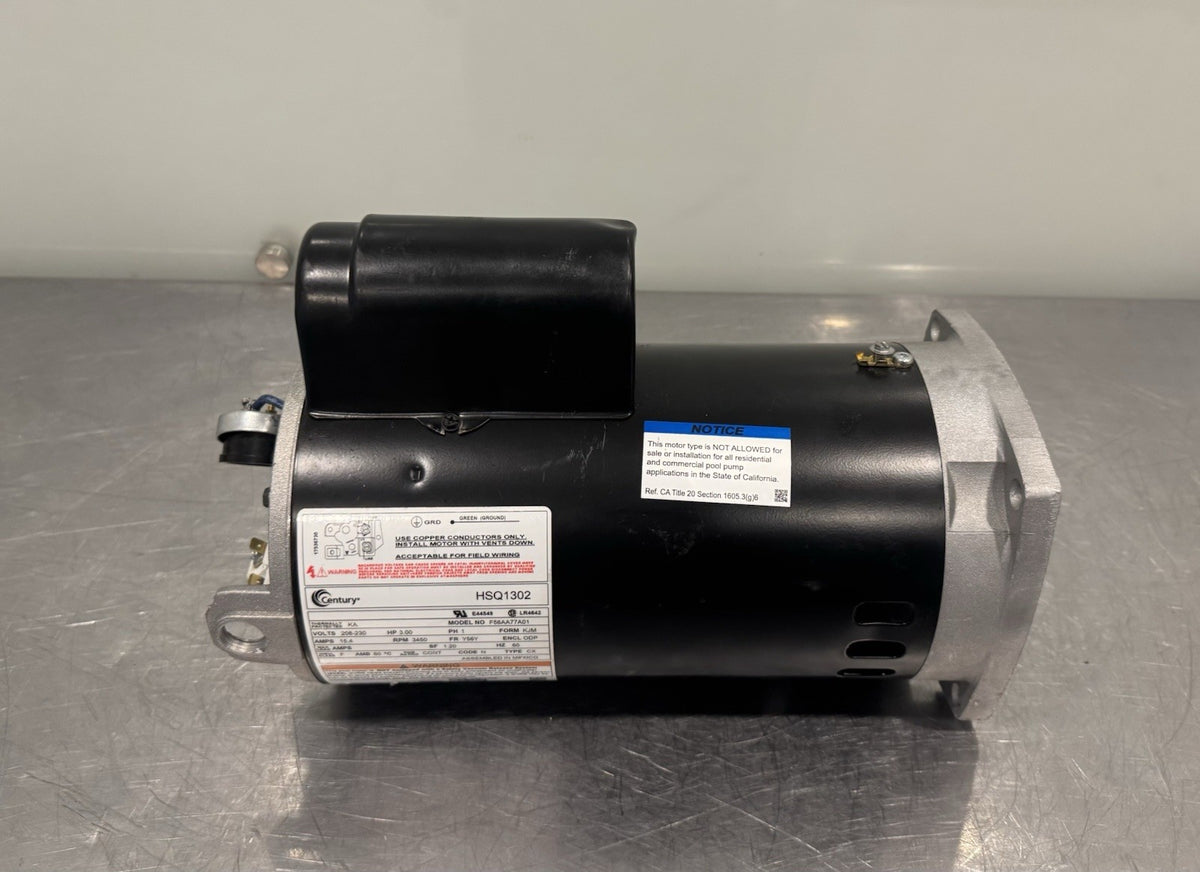 Century HSQ130 Pool Pump Motor 208-230V 3HP 3450 RPM 1PH F56AA77A01 NEW!