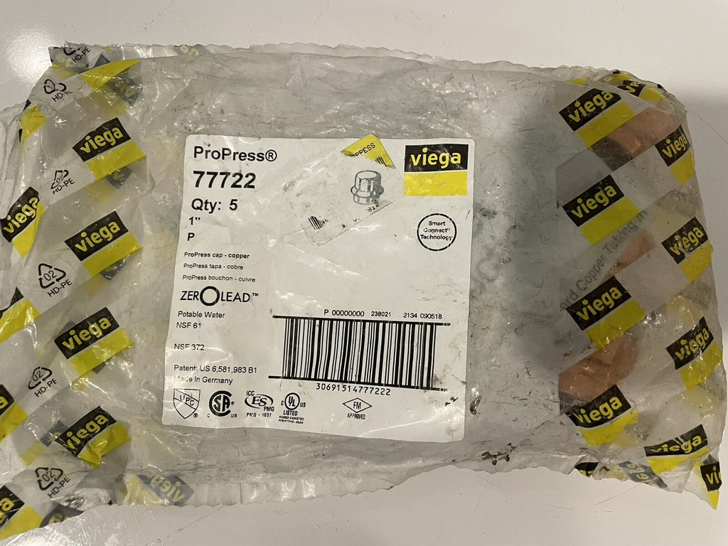 Viega 77722 Copper Cap 1” Propress 5 PACK NEW! FREE SHIPPING!