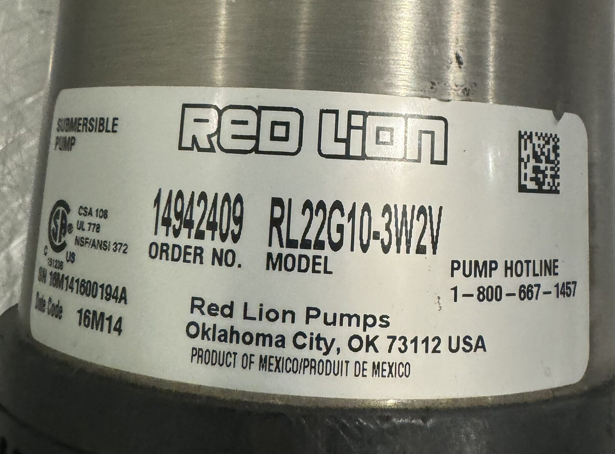 Red Lion RL22G10-3W2V Submersible Well Pump NEW! FREE SHIPPING!