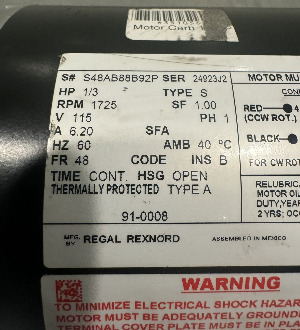 S48AB88B92P Regal Rexnord 1/3HP 1725 RPM Carbonator Pump NEW! FREE SHIPPING!