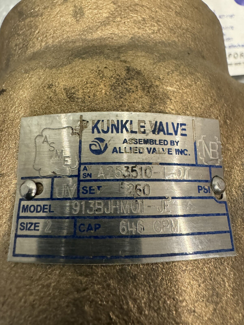Kunkle Valve 913BJHM01-JE Size 2 CAP 646 GPM UNTESTED MAY WORK! SHIPS FREE!