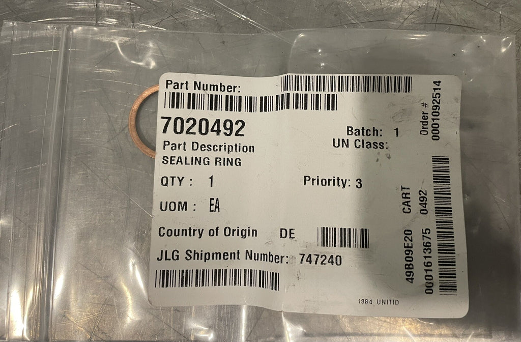 JLG 7020492 Sealing Ring Glow Plug Genuine NEW! FREE SHIPPING!
