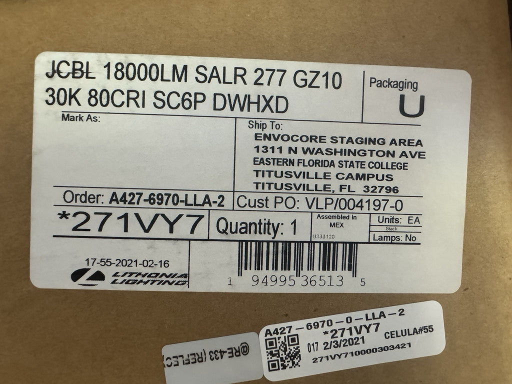 Lithonia Lighting JCBL 18000LM SALR 277 GZ10 30K 80CRI SC6P DWHXD Bay Lights NEW