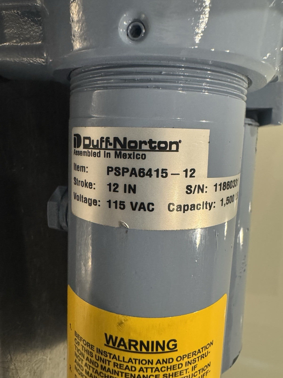 Duff Norton PSPA6415-12 Linear Actuator 115V 12” Stroke NEW! MISSING MOTOR CAP!