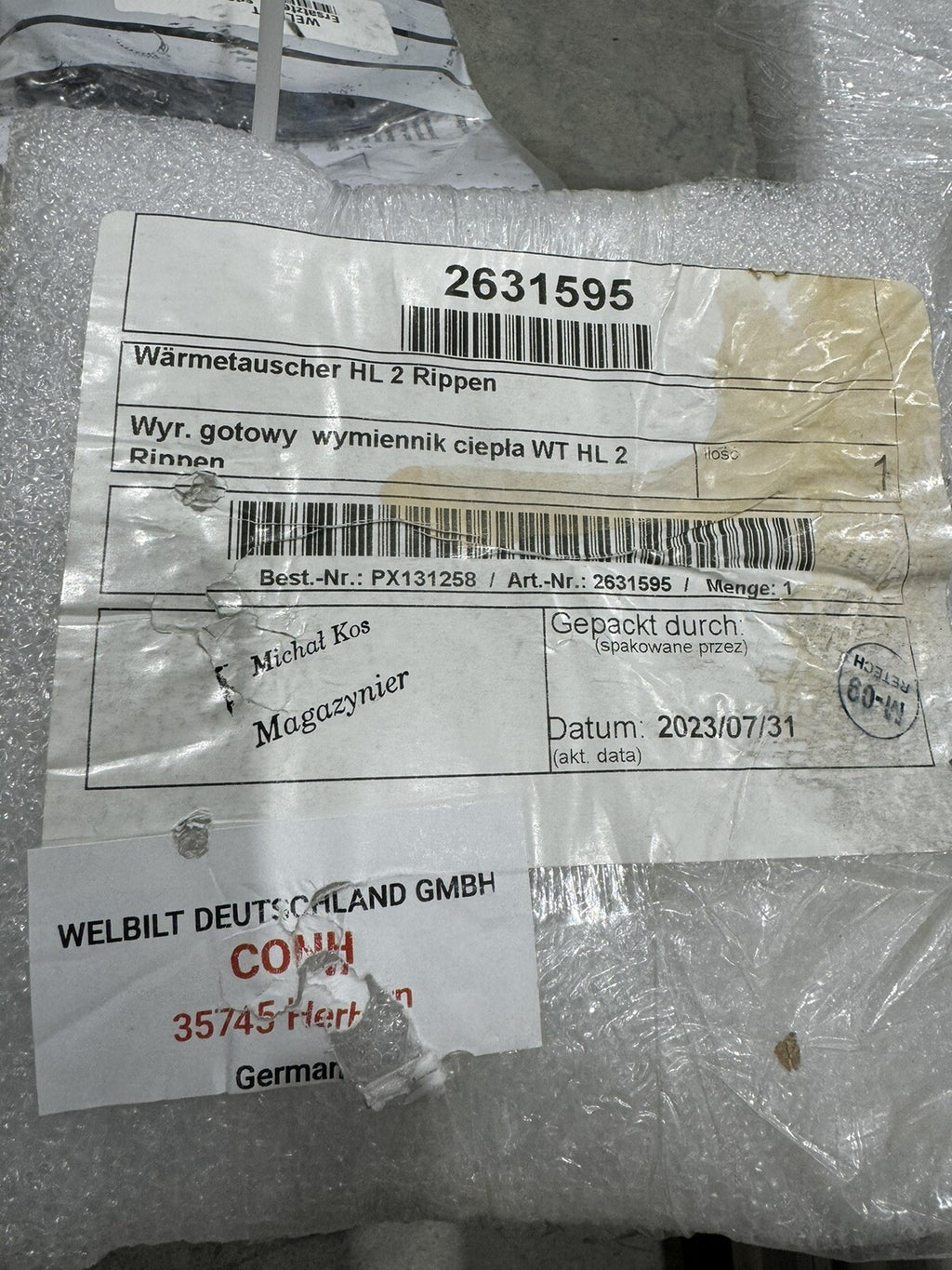 Welbilt Heat Exchanger 2631595 Convotherm NEW! FREE SHIPPING!!