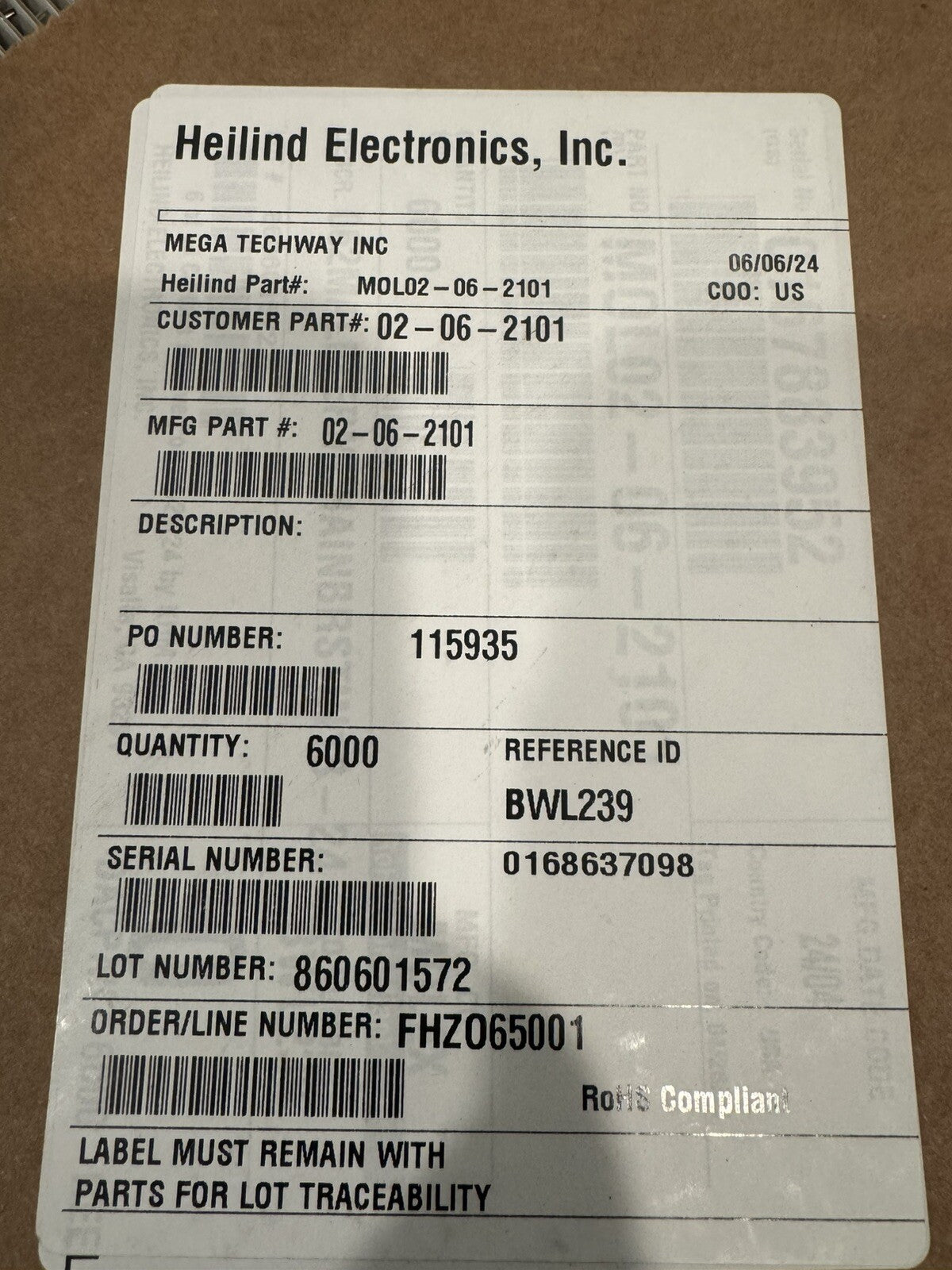 Molex 0002062101 Crimp Terminal 6000 PACK REEL NEW! FREE SHIPPING!