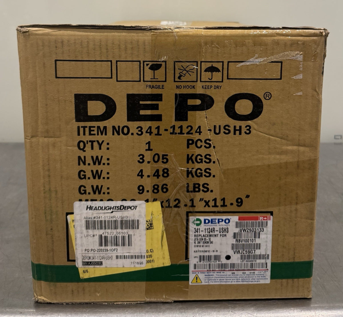 Depo 341-1124R-USH3 Headlight Passenger Volkswagen NEW IN BOX! FREE SHIPPING!