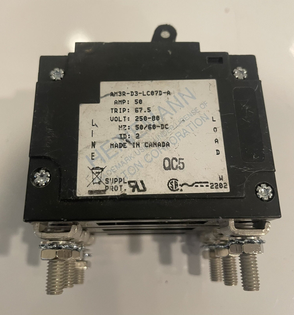 Heinemann AM3R-D3-LC07D-A 50 Amp 250-80V Breaker NEW! FREE SHIPPING!