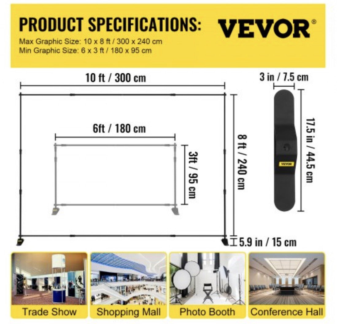Vevor TE-15LE Adjustable 10 X 8 Photo Background/Banner Stand NEW!