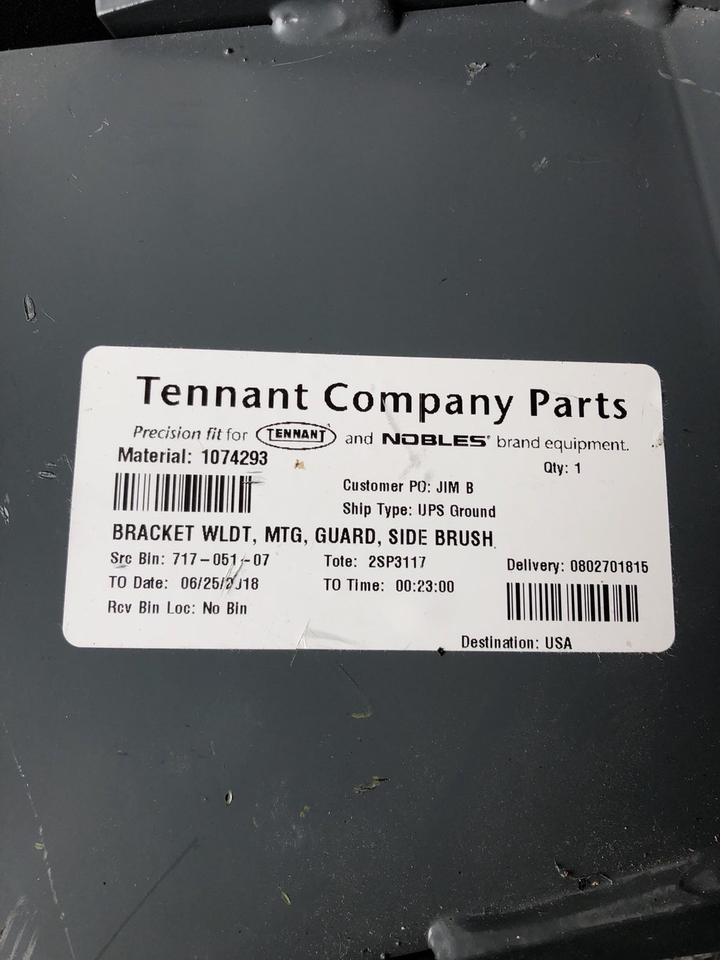 Tennant 1074293 Grey Bracket NEW! FREE SHIPPING!!