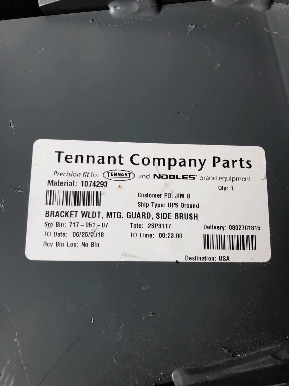 Tennant 1074293 Grey Bracket NEW! FREE SHIPPING!!