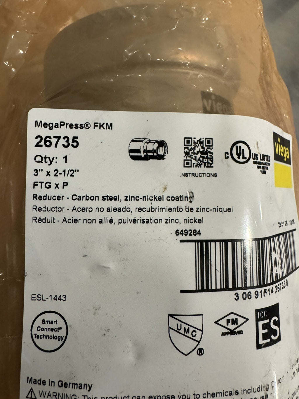 Viega 26735 Megapress FLM 3” x 2.5” Reducer Fitting NEW! FREE SHIPPING!