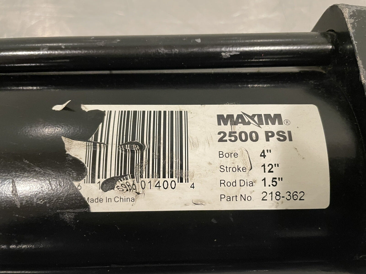 Maxim 218-362 Hydraulic Cylinder 4” Bore 12” Stroke 1.5” Rod NEW! FREE SHIPPING!