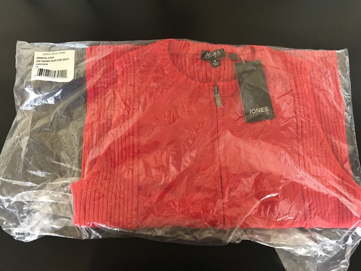 Jones New York Zip Front Quilted Vest Lipstick Red JMMEXL2368 NEW WITH TAGS