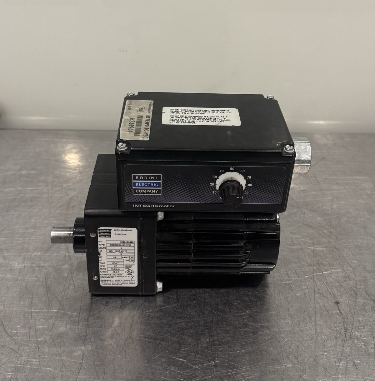 34B4BEBL/SR-WX3 Bodine Electric 1/5HP 12V Motor Gearmotor UNTESTED MAY WORK!