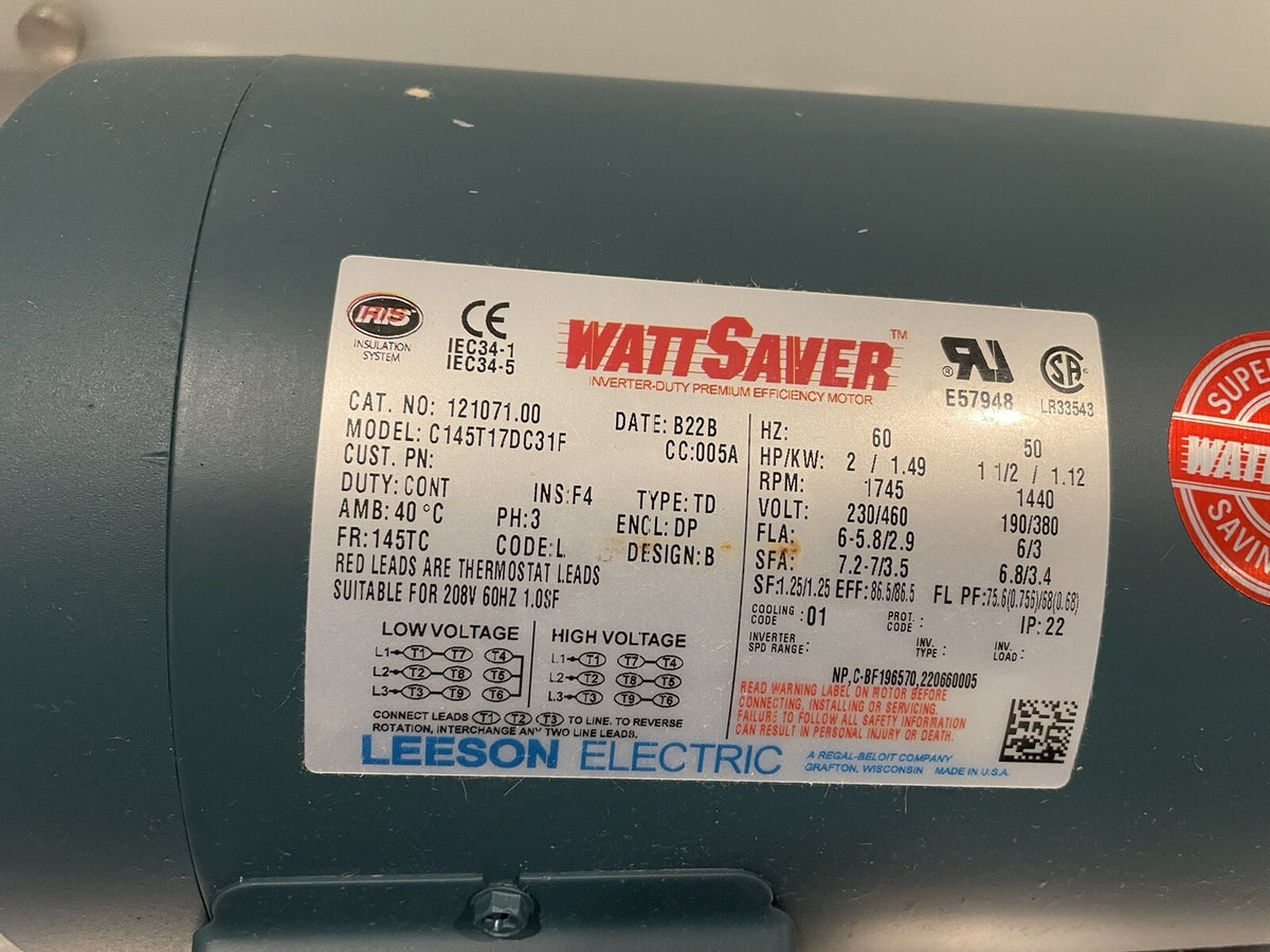 Leeson 121071.00 Electric Motor 3PH 50/60Hz 1745/1440 RPM NEW IN BOX!