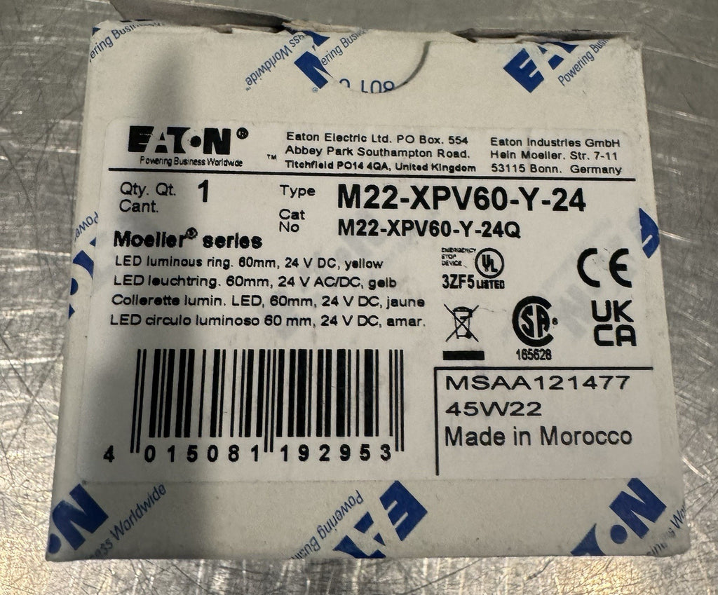 Eaton M22-XPV60-Y-24 LED Luminous Ring 24V 60mm Yellow NEW! FREE SHIPPING!