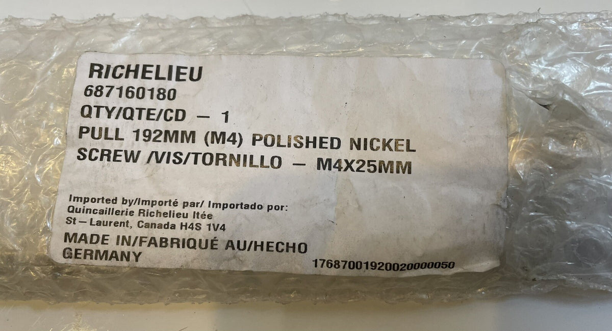 Richelieu Hardware 687160180 Fushion Metal Pull Handle Polished Nickel NEW!!!
