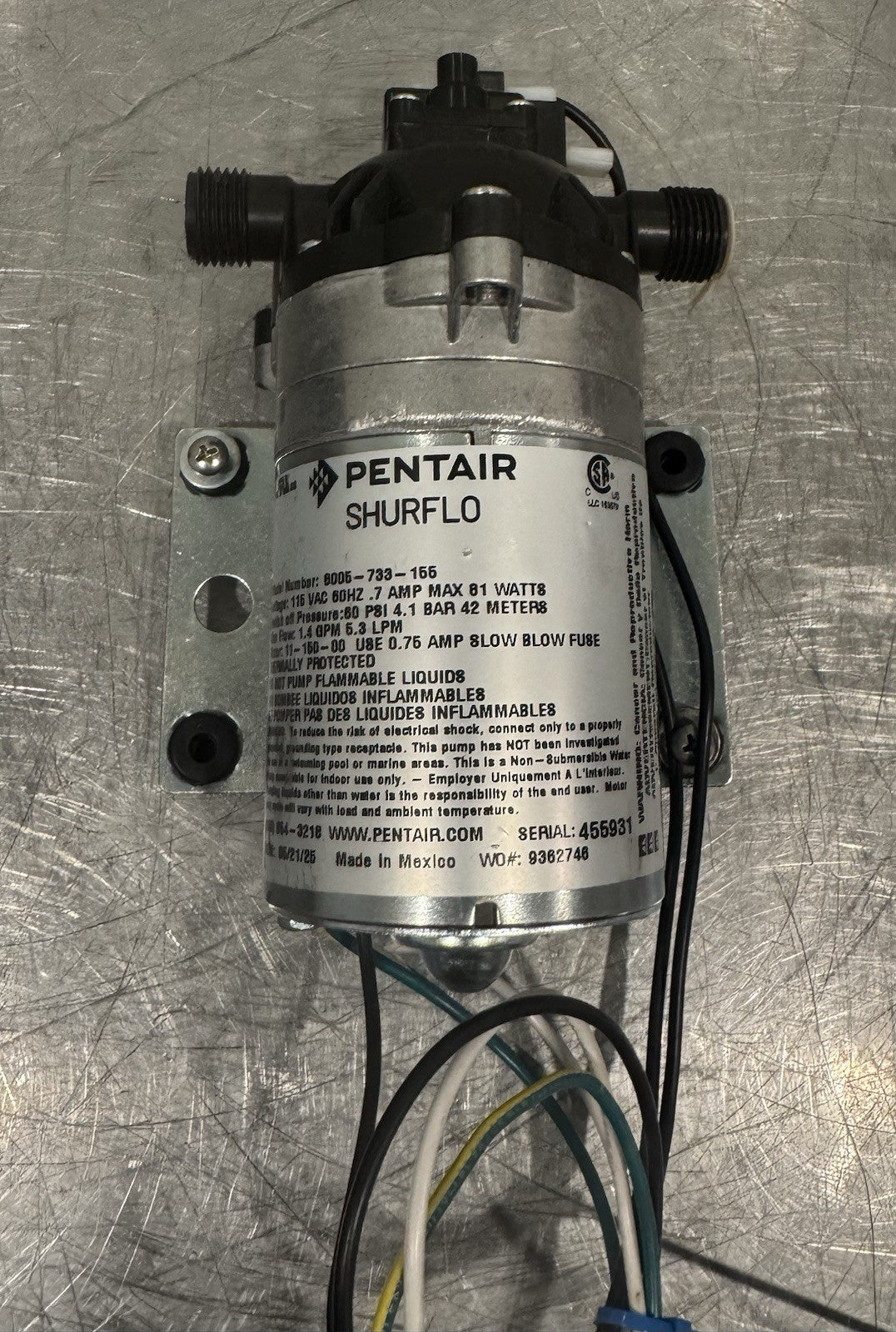 Pentair 8005-733-155 Shurflo Demand Pump 115VAC 1.4 GPM 60 PSI NEW! SHIPS FREE!