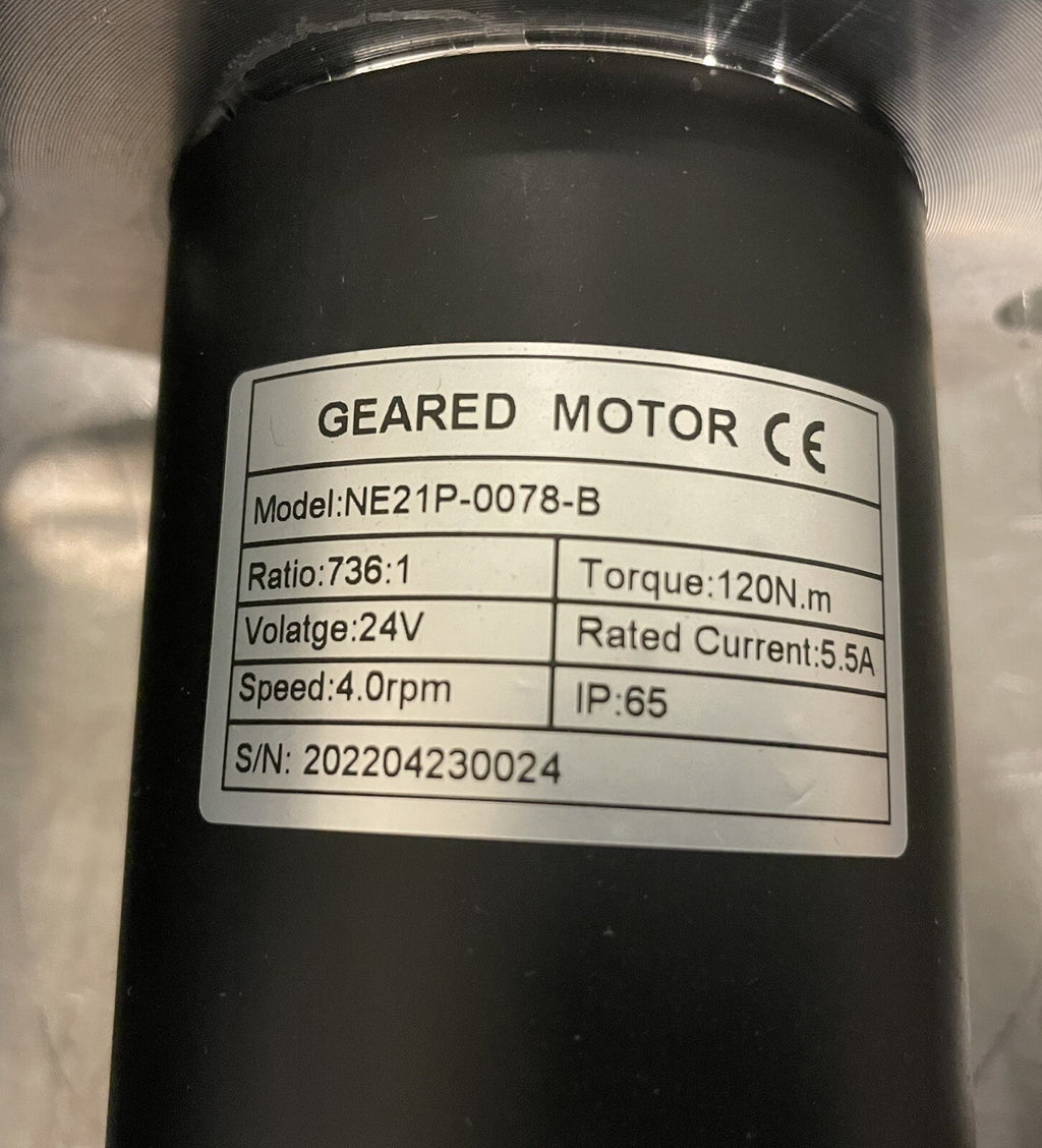 Geared Motor 736:1 Ratio 24v 4.0 RPM 5.5A NE21P-0078-B NEW! FREE SHIPPING!