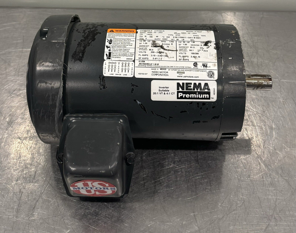 US Motor U1P2DCR NEMA 1HP 1755 RPM 208-230/460V FN27 NEW! FREE SHIPPING!