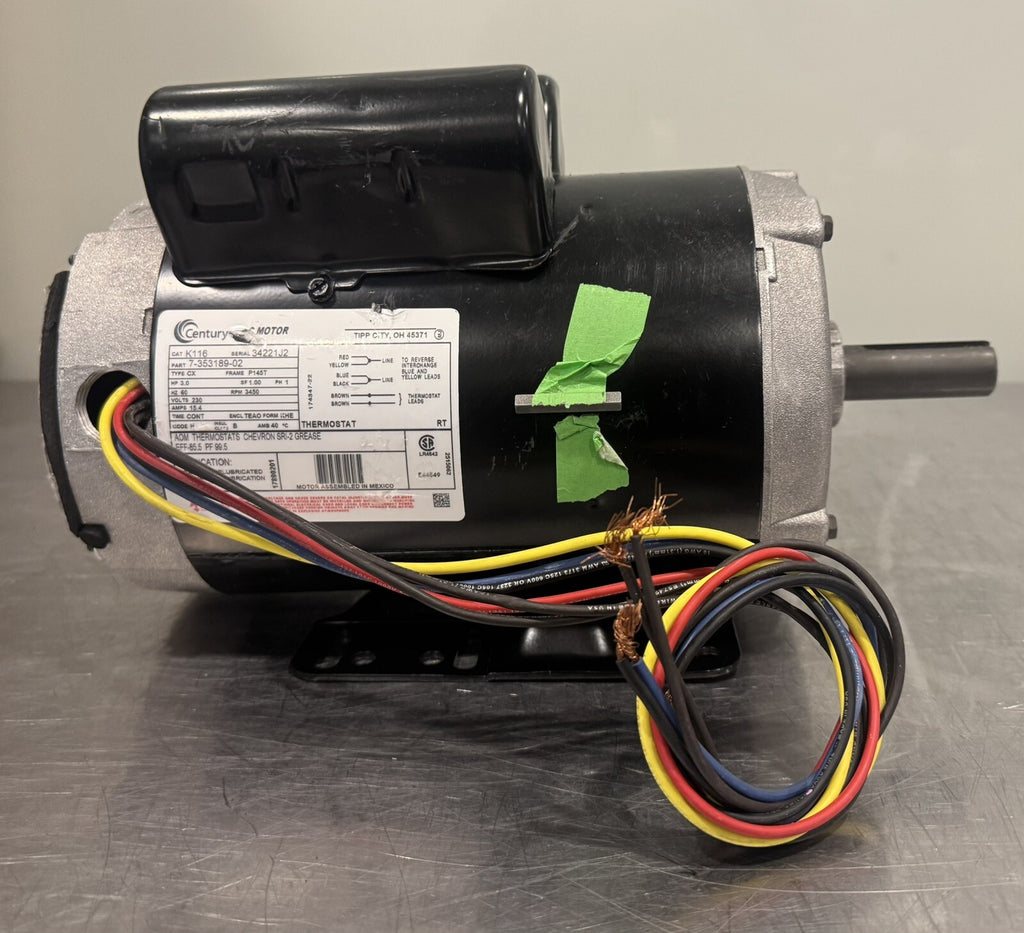Century K116 Motor 3HP 1PH 3450 RPM 7-353189-02 NEW! FREE SHIPPING!