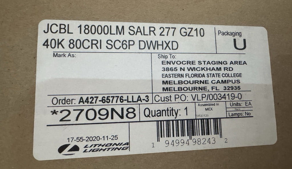 Lithonia Lighting JCBL 18000LM SALR 277 GZ10 40K 80CRI SC6P DWHXD Bay Lights NEW