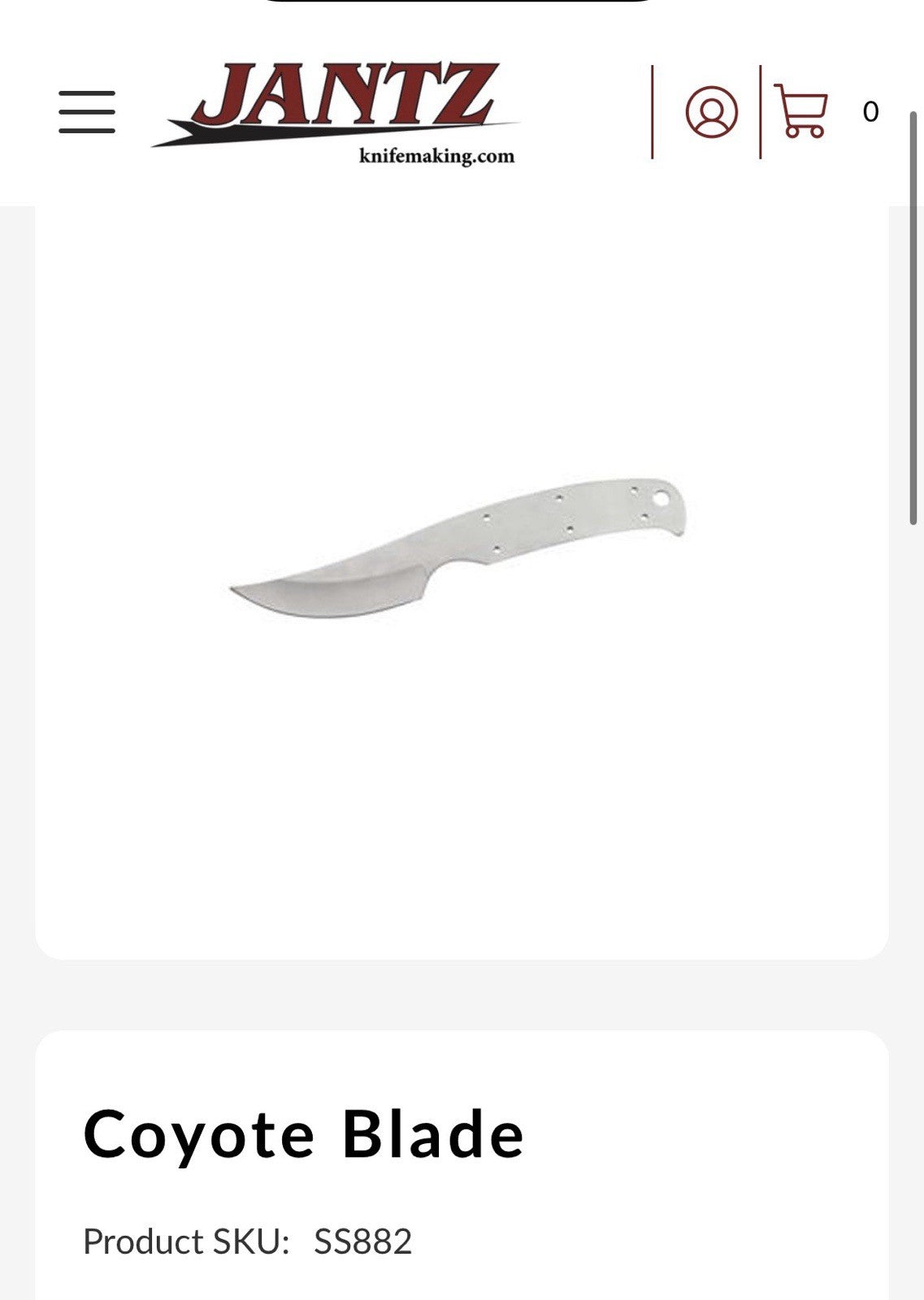 SS882 Coyote Blade Hunting Skinning Knife Blade Blanks NEW! FREE SHIPPING!