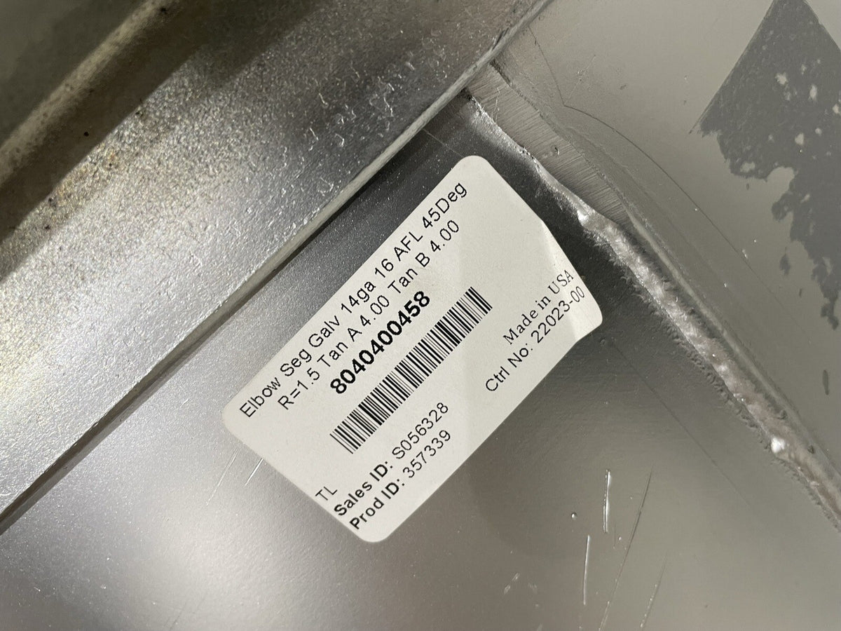 8040400458 Galvanized Elbow 45 Degree 14Ga 16 AFL NEW! FREE SHIPPING!