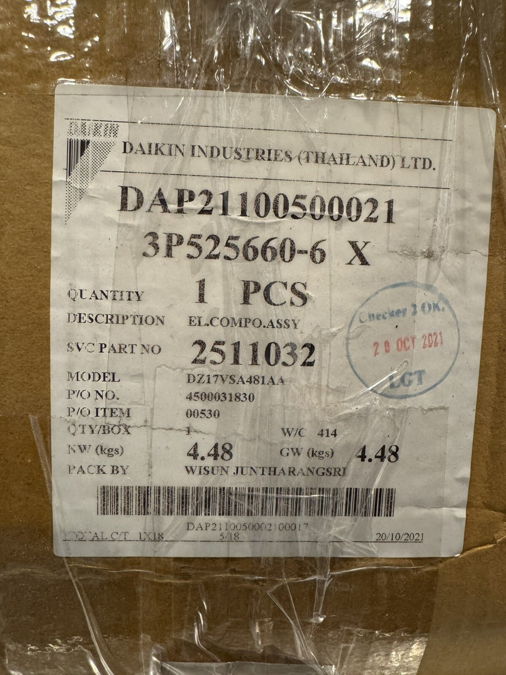 Daikin 2511032 Component ASSY NEW IN BOX! FREE SHIPPING!