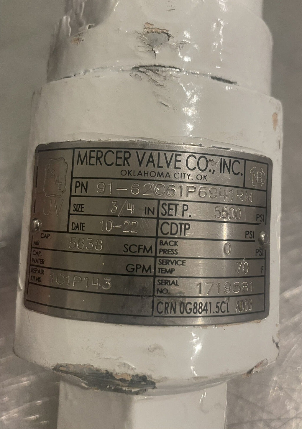 Mercer 91-62C61P6941RM Pressure Relief Valve 5500 PSI NEW REMAN! FREE SHIPPING!