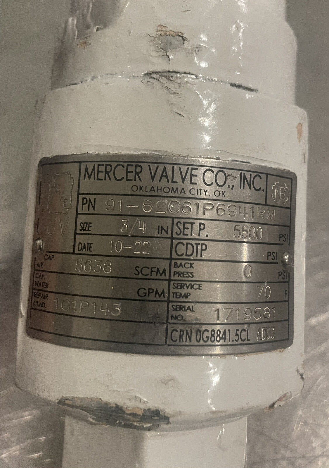 Mercer 91-62C61P6941RM Pressure Relief Valve 5500 PSI NEW REMAN! FREE SHIPPING!