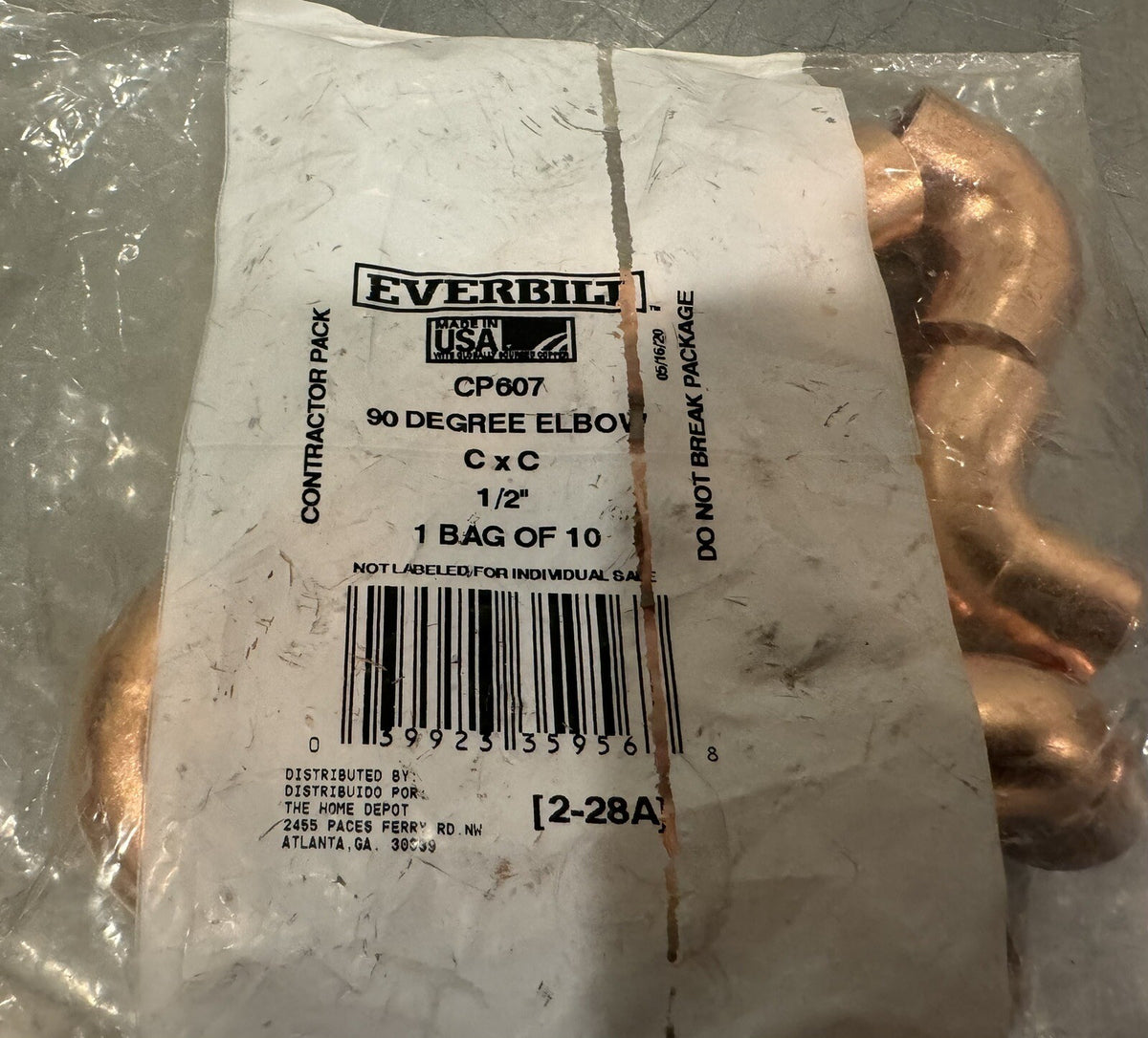 Everbilt CP607 1/2” Copper Elbow 10 PACK NEW! FREE SHIPPING!