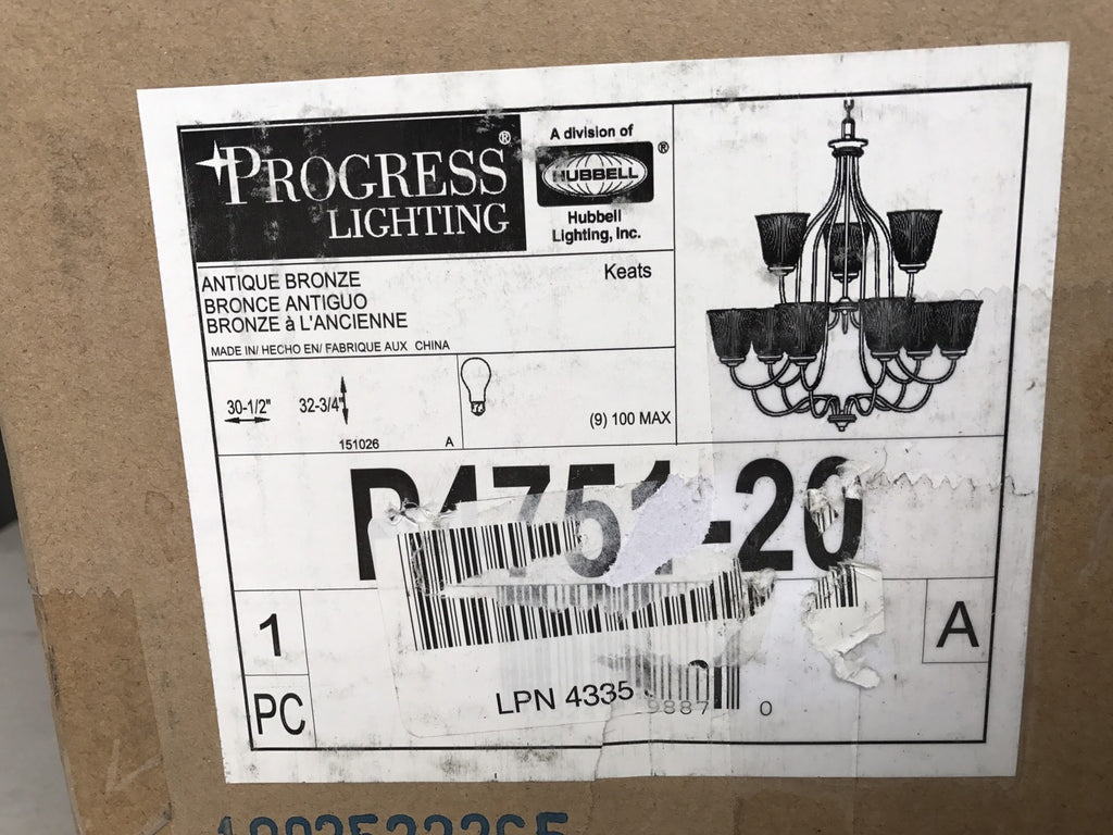 Progress Lighting P4751-20 Keats 9 Light 2 Tier Chandelier with Bell Shades