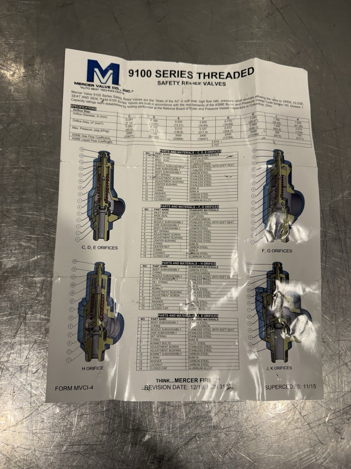 Mercer 91-43F51V11P21 Relief Valve 2" 250 PSI 1464 SCFM NEW! FREE SHIPPING!