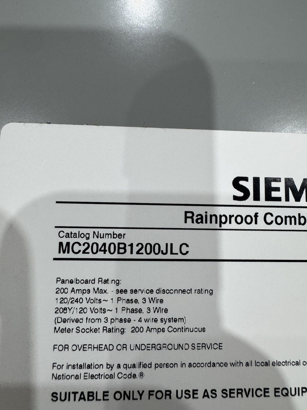 Siemens MC2040B1200JLC 200 Amp 20 Space 40 Circuit 5 Jaw Bypass Meter Center NEW