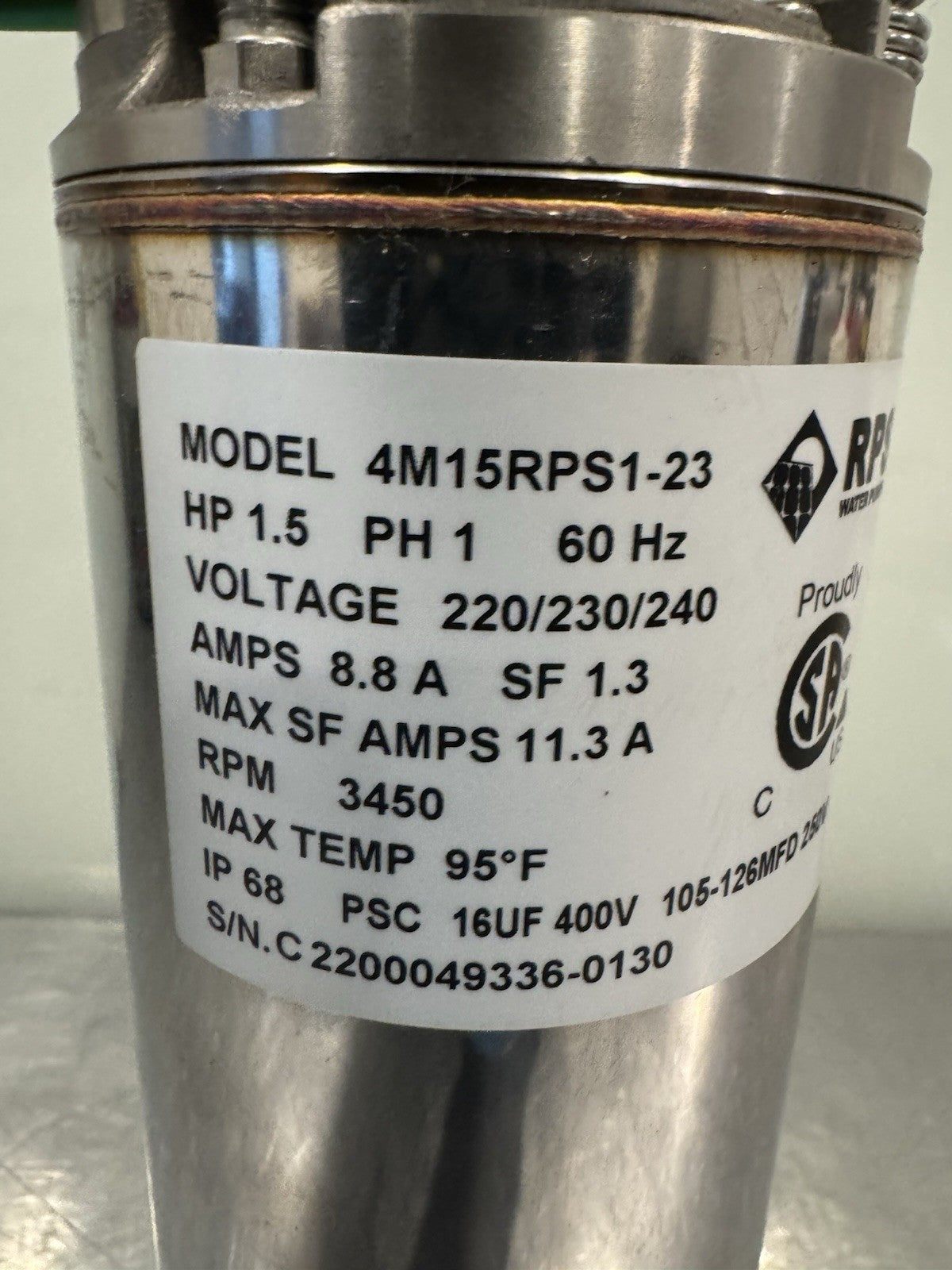 RPS 4M15RPS1-23 Deep Well Pump Motor 1.5HP 220/230/240V 3450 RPM NEW! SHIPS FREE