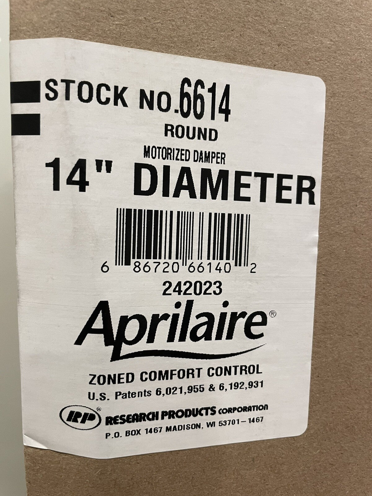 Aprilaire 6614 Round Zone Damper Normally Open Power Close NEW IN BOX!