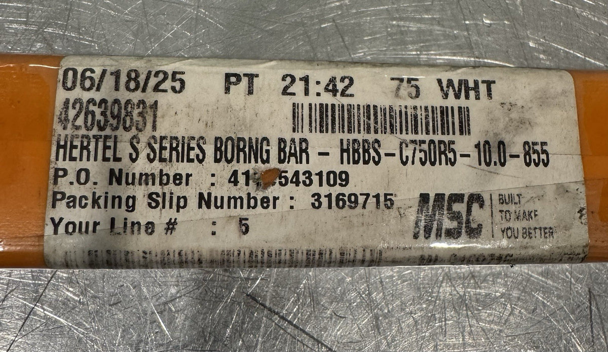 Hertel 42639831 Indexible Boring Bar HBBS-C750R5-10.0-855 NEW! FREE SHIPPING!