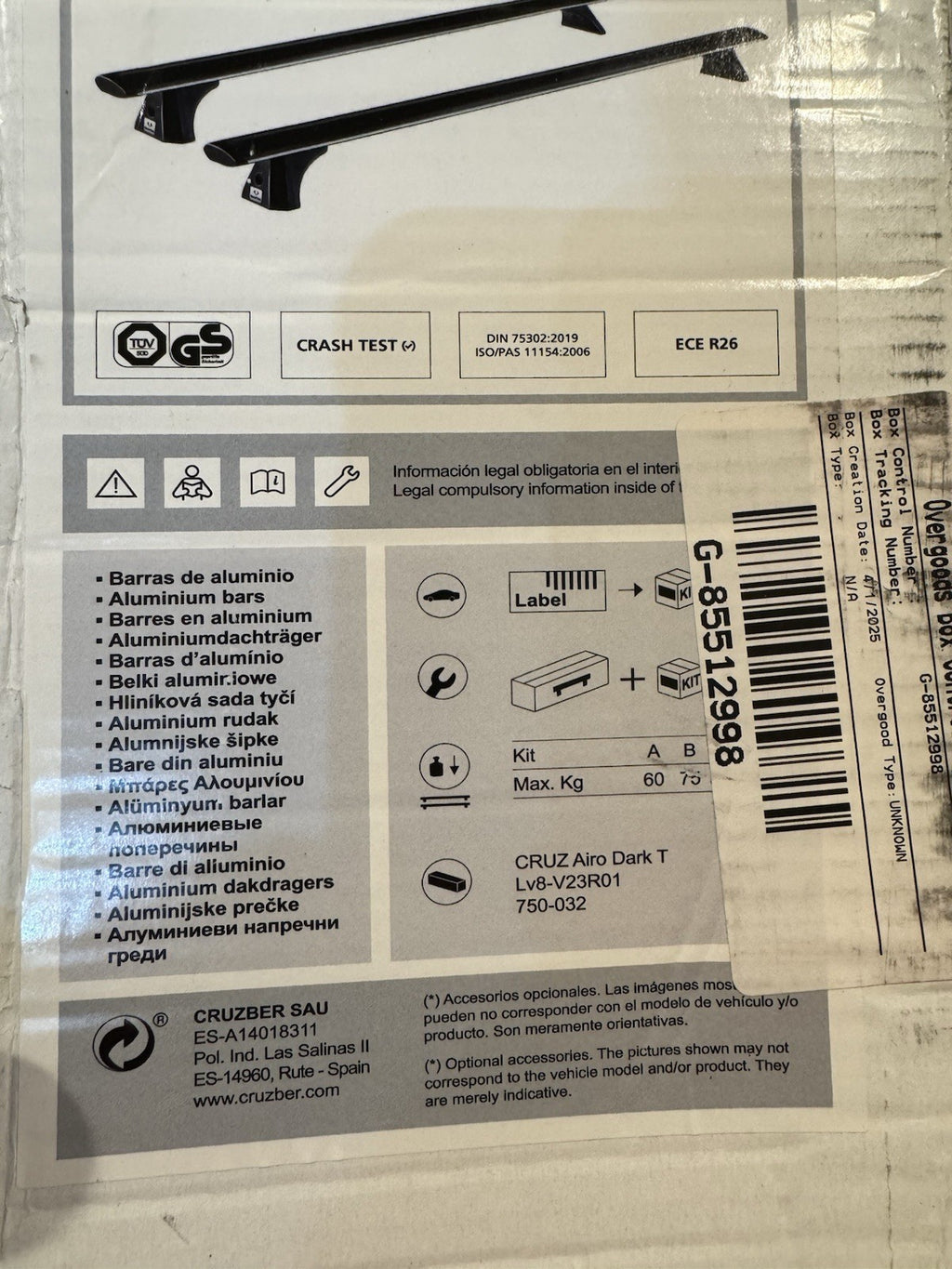 Cruz Airo Dark T 750-032 Roof Bars Aerodynamic LV8-V23R01 NEW IN BOX! SHIPS FREE