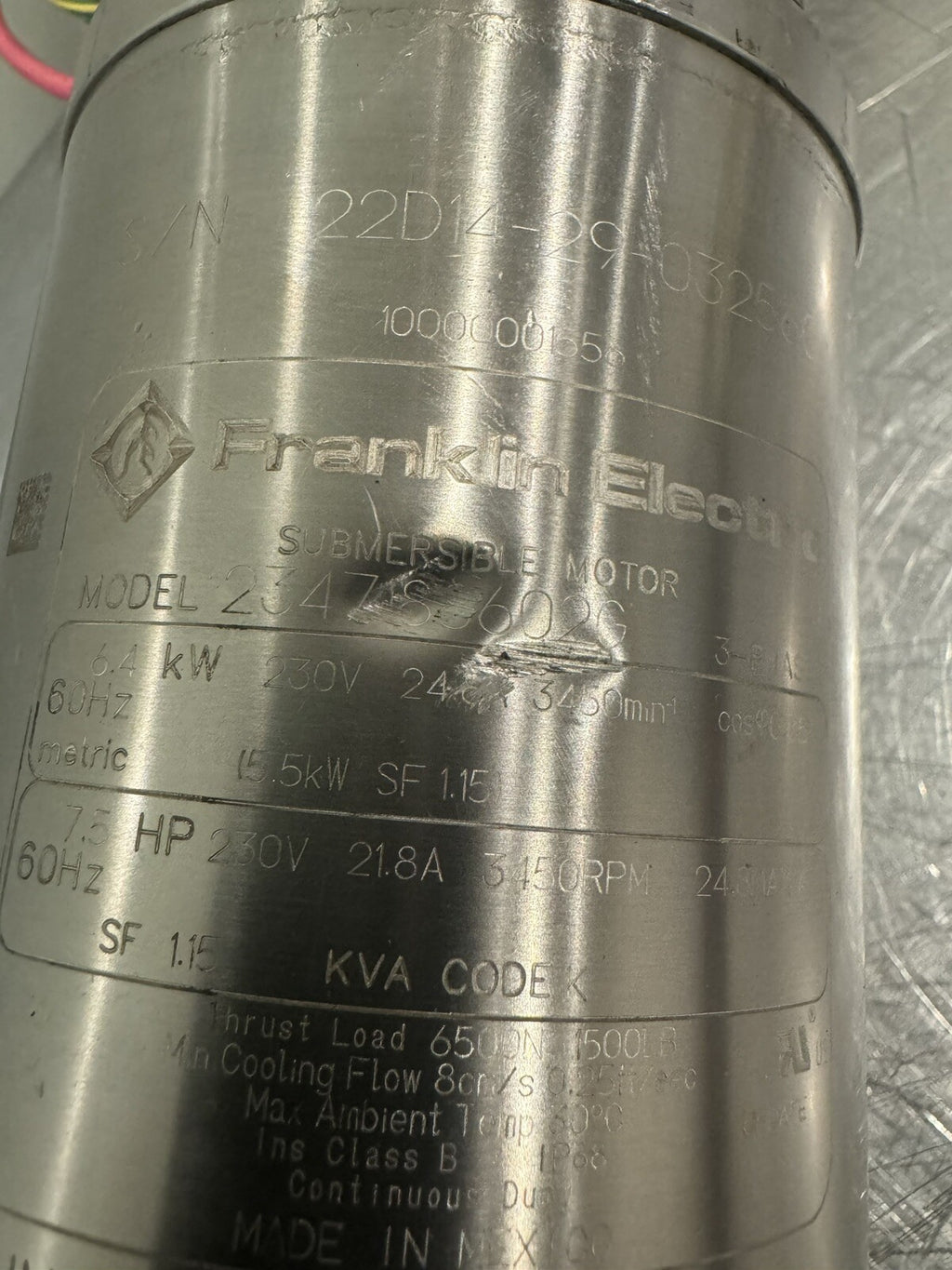 Franklin Electric 2347188602G Submersible Well Pump Motor 7.5HP 230V NEW!