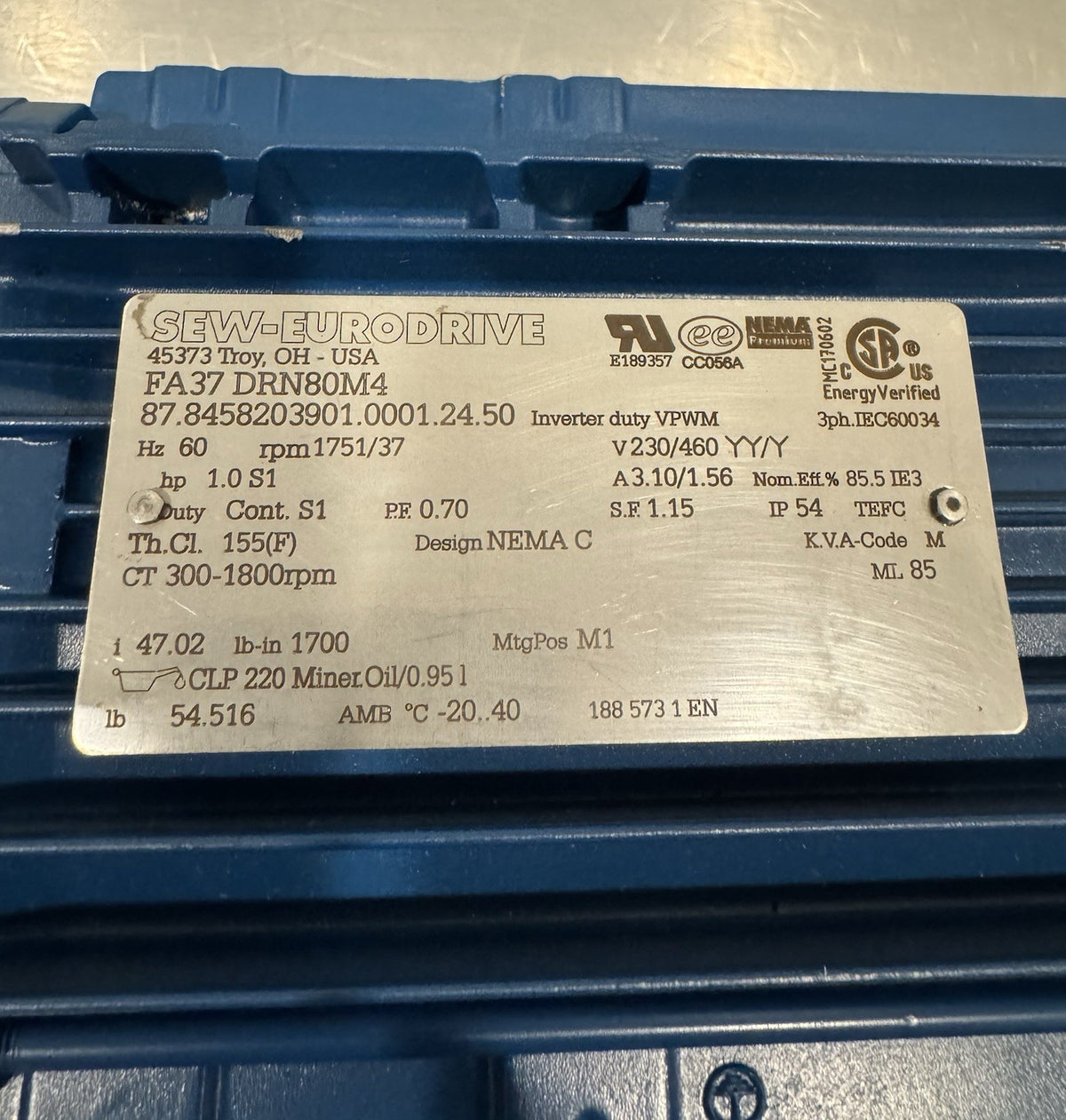 Sew Eurodrive FA37 DRN80M4 Gear Motor 1HP NEW! FREE SHIPPING!